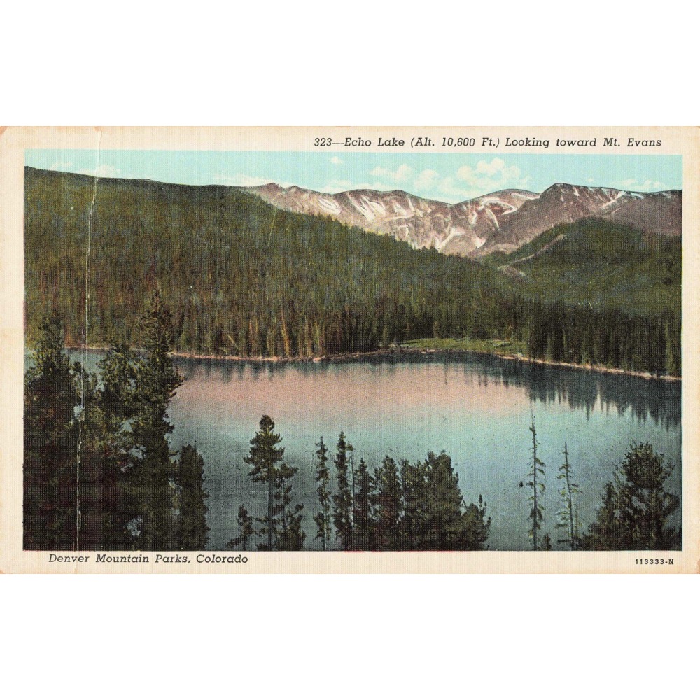 Vintage Echo Lake Denver Mountain Parks Colorado Mount Evans Linen Postcard